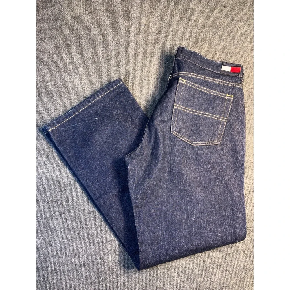 Tommy Jeans Womens 13/30 Blue Denim Mid Rise Straight Contrast Stitch‎ Dark Wash